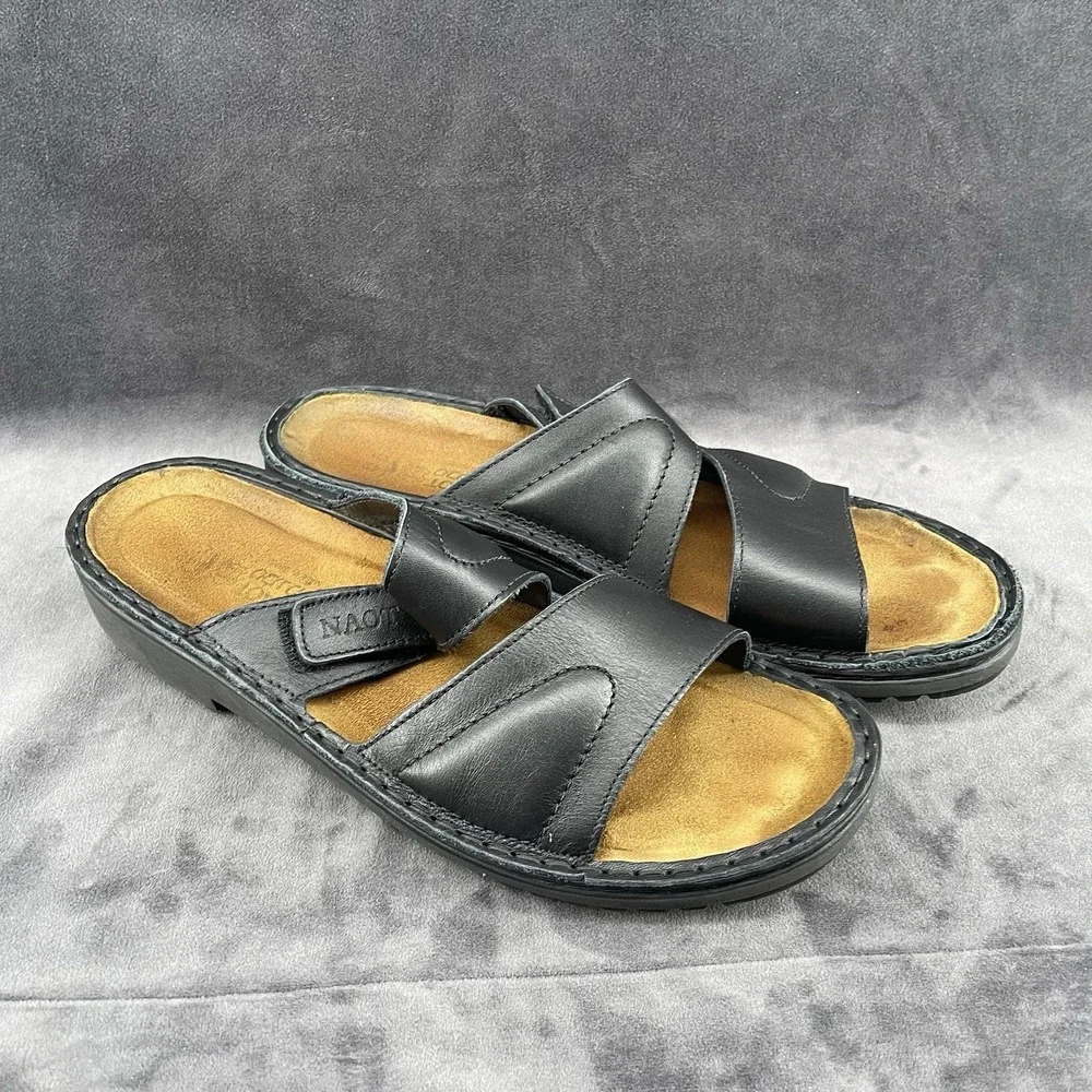 Naot Black Leather Slide Sandals Men's EU 42 US 9 Adjustable Comfort